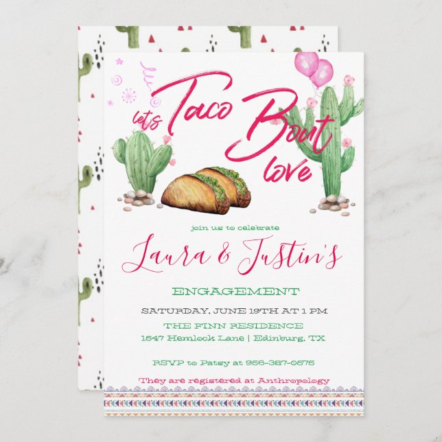 Invitación Taco, la fiesta de compromiso de amor (Anverso / Reverso)