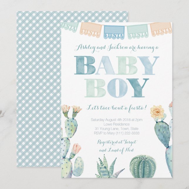 Invitación Taco Mexicano Fiesta para Baby Shower de Niño (Anverso / Reverso)