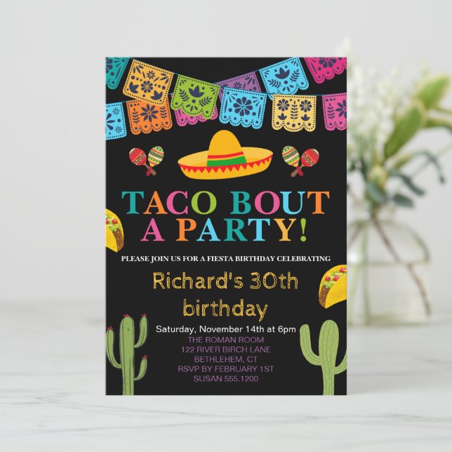 Invitación Taco mexicano sobre Fiesta 30° Fiesta de Cumpleaño (Anverso de pie)