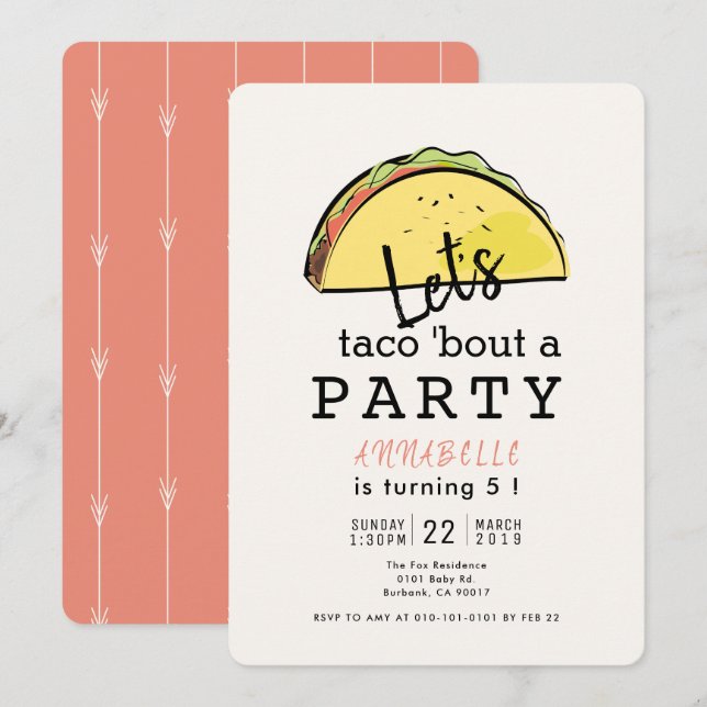 Invitación Taco por el cumpleaños de la Fiesta Fiesta (Anverso / Reverso)