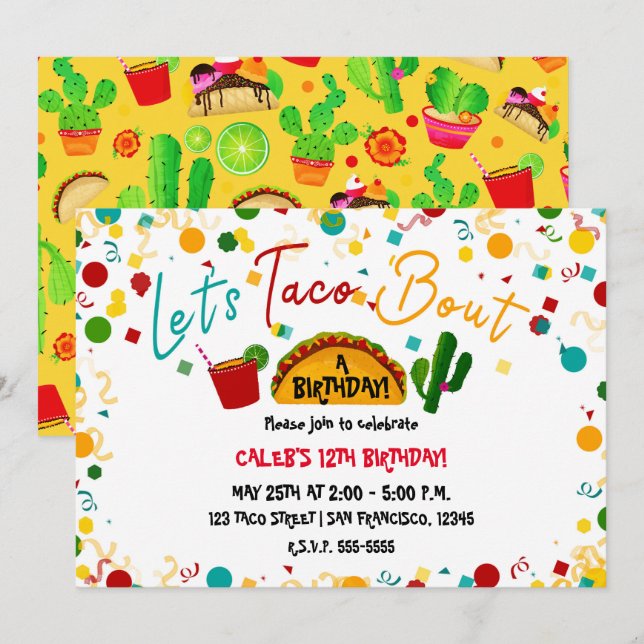 Invitación Taco por fiesta de cumpleaños (Anverso / Reverso)