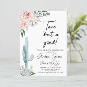 Invitación Taco Rosa Floral Sobre Grado, Graduación