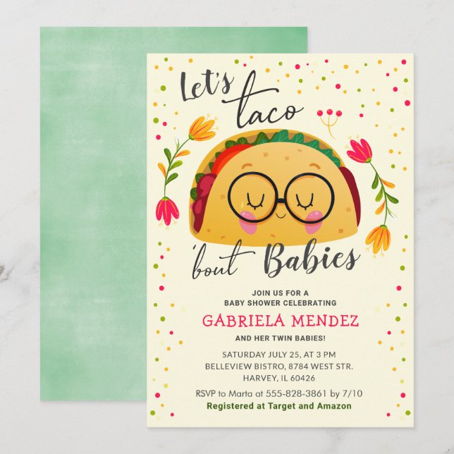 Invitación Taco sobre bebés gemelos Baby Shower rociar (Anverso / Reverso)