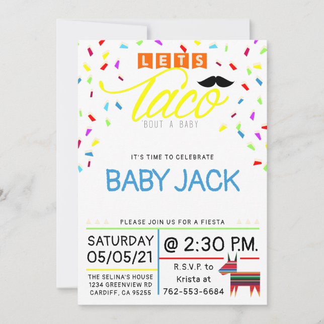 Invitación Taco sobre el tema del taco colorido (Anverso)