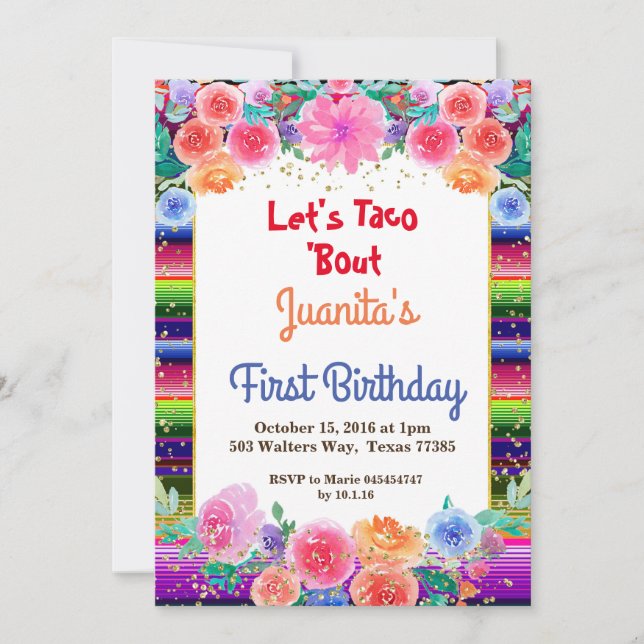Invitación Taco sobre la Fiesta de Fiesta Mexicana de Cumplea (Anverso)