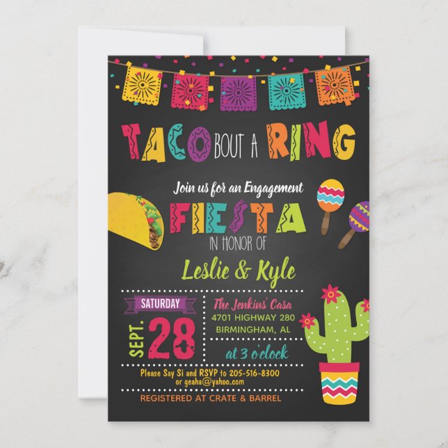 Invitación Taco Sobre un Anillo - Fiesta de Compromiso/Pareja (Anverso)