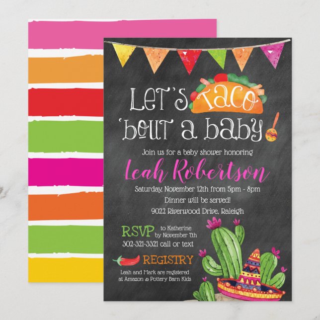 Invitación Taco sobre un bebé - Baby Shower de Chalkboard (Anverso / Reverso)