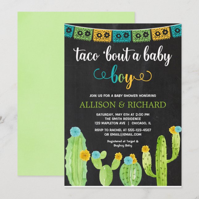 Invitación Taco sobre un bebé, Fiesta cactus baby shower (Anverso / Reverso)