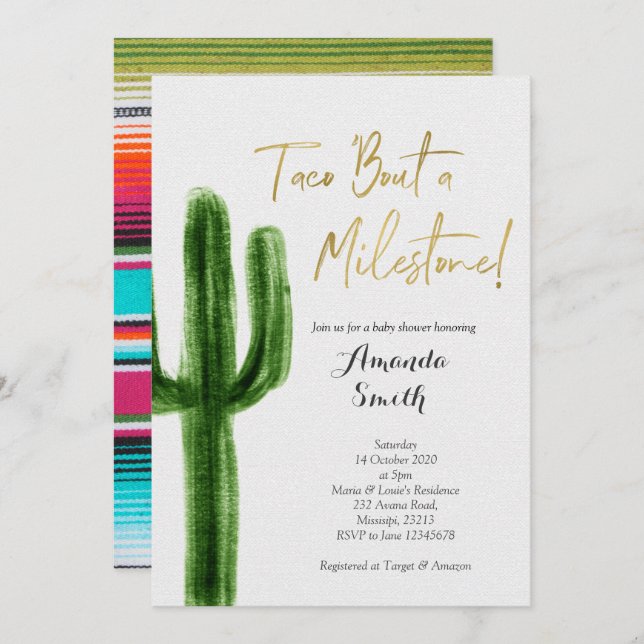 Invitación Taco sobre un hito Cactus Baby Shower (Anverso / Reverso)