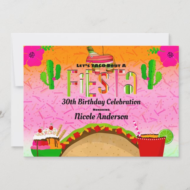Invitación Taco Sobre Una Fiesta Tacos Margaritas Fiesta De C (Anverso)