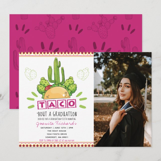 Invitación Taco 'Sobre una graduación de Fiesta Foto de gradu (Anverso / Reverso)