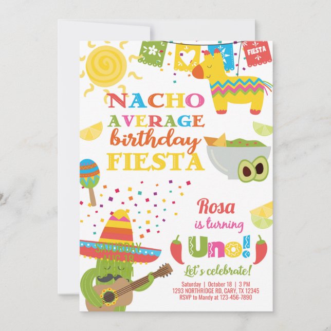 Invitación Taco Twosday birthday invitation, girl fiesta. (Anverso)