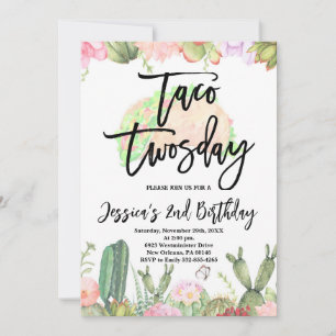 Invitación Taco Twosday Fiesta Cumpleaños, Segundo Cumpleaños
