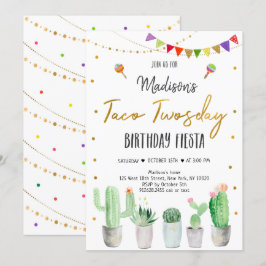 Invitación Taco Twosday Gold Fiesta Cumpleaños