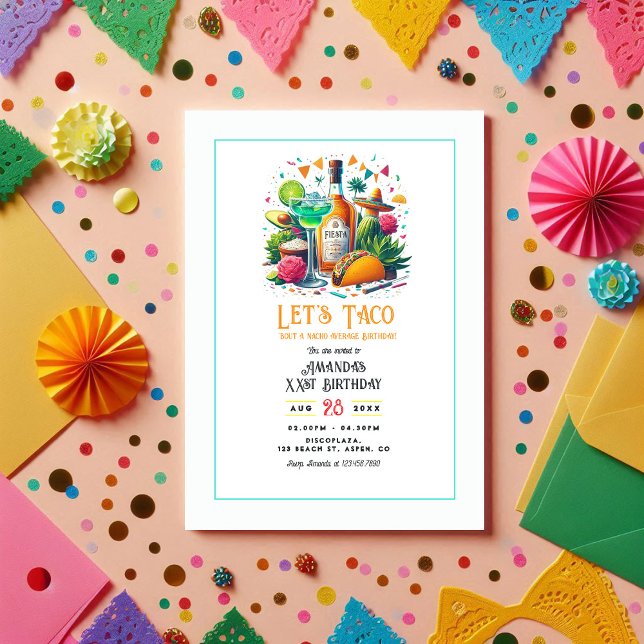Invitación Taco y Tequila Nacho Promedio Fiesta Fiesta Fiesta (Taco & Tequila Nacho Average Fiesta Birthday Party Invitation)