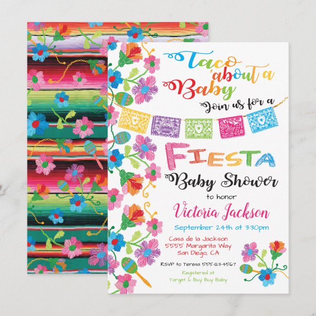 Invitación Taco'about una fiesta de bebé mexicana (Anverso / Reverso)
