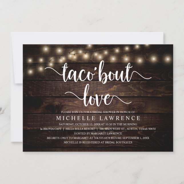 Invitación Taco'bout Love, celebración de la ducha de novias  (Anverso)