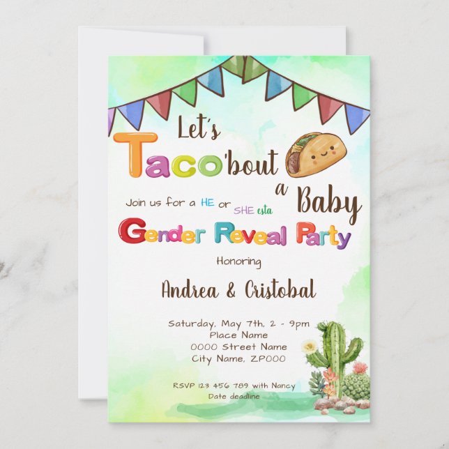 Invitación Taco'bout un tema de la Fiesta del Bebé (Anverso)