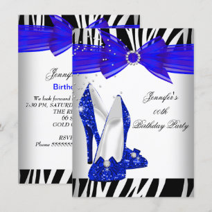 Invitación Tacon Alto Azul Real Cebra Fiesta de Cumpleaños Ne