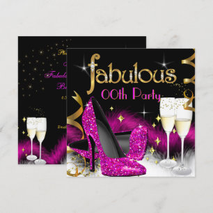 Invitación Tacón Alto Brillante Rosa Fiesta de Champán Fabulo