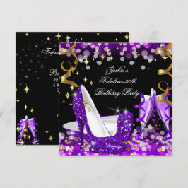 Invitación Tacón Alto Brillo Purpura Fabuloso Cumpleaños 50