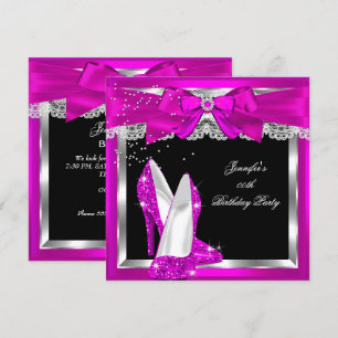 Invitación Tacon Alto Brillo Rosa Fucsia Fiesta Cumpleaños Pl
