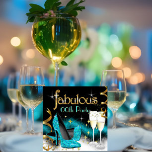 Invitación Tacón Alto Brillo Teal Fabuloso para Fiesta de Cha
