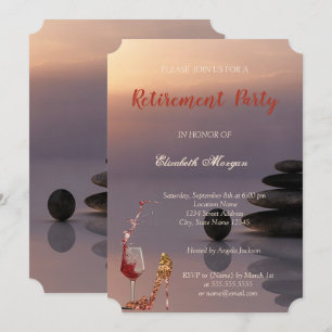 Invitación Tacón alto, copa de vino, piedras Zen Fiesta de Ju