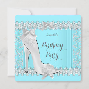 Invitación Tacón Alto Damask Diamante Verde Cumpleaños Fiesta