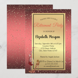 Invitación Tacón alto elegante, copa de vino roja fiesta de j