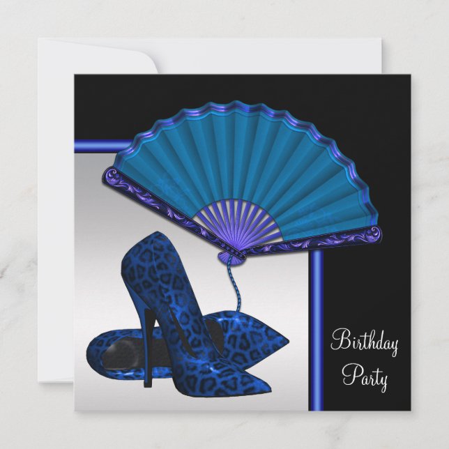 Invitación Tacón alto elegante Fiesta de cumpleaños azul real (Anverso)