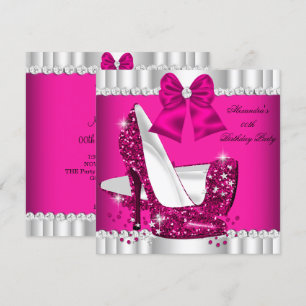 Invitación Tacón Alto Glamour Blanco Rosa Brillante Elegante