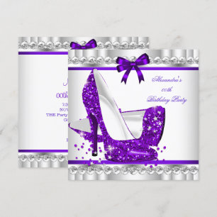 Invitación Tacón Alto Glamour Purpura Brillante Elegante Plat
