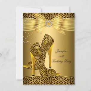 Invitación Tacon Alto Leopardo Dorado Lazo Negro Fiesta de Cu