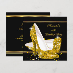 Invitación Tacón Alto Negro Glamour Dorado Brillante Elegante