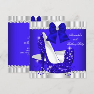 Invitación Tacón Alto Plateado Azul Real Brillante Elegante
