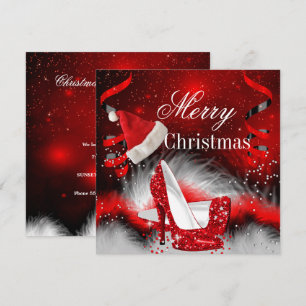 Invitación Tacón alto rojo de Navidad sombrero de fiesta de S