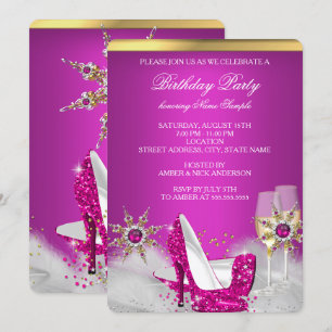 Invitación Tacón Alto Rosa Brillante Plata Oro Champán 2