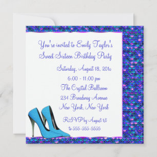Invitación Tacón Alto Verde Azul Purpura Lentejuela Fiesta Du