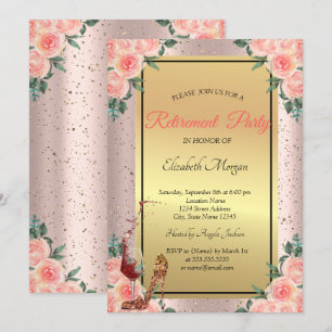 Invitación Tacón alto, vidrio, rosa dorada floral Jubilación