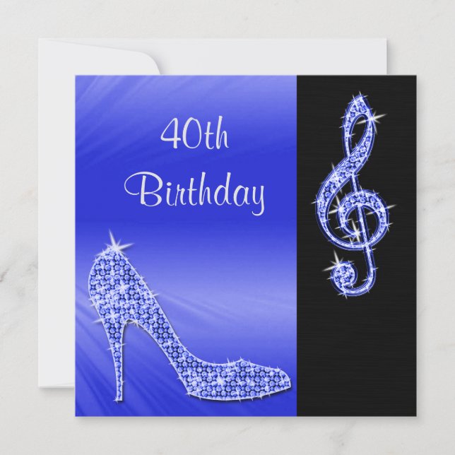 Invitación Tacón azul y Clef triple 40 cumpleaños (Anverso)