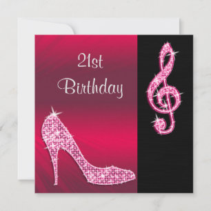 Invitación Tacón de aguja rosa y Clef triple de cumpleaños 21