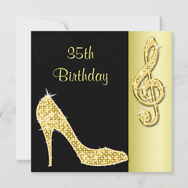 Invitación Tacón de oro y tréble clef Cumpleaños 35 (Anverso)