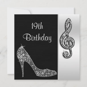 Invitación Tacón de plata y Clef de Treble Cumpleaños 19