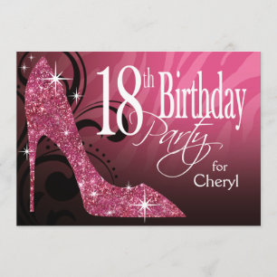 Invitación Tacón de purpurina Cebra 18 Cumpleaños rosa