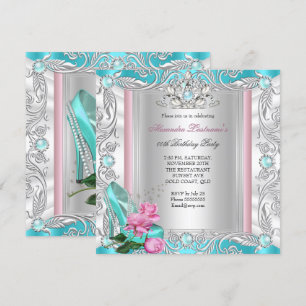 Invitación Taconeras Rosa Teal Fiesta de Cumpleaños de Prince