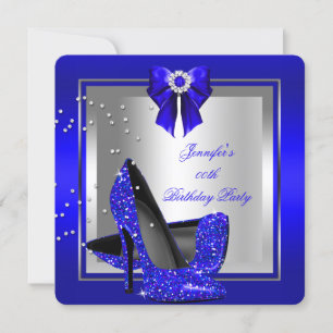 Invitación Tacones altos azul real brillo fiesta de cumpleaño
