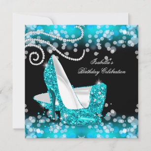 Invitación Tacones altos azul turquesa con brillo diamantes c