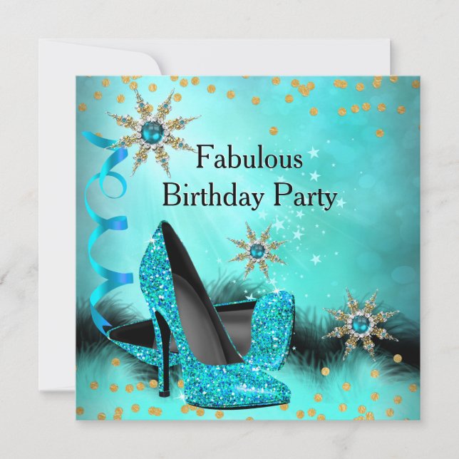 Invitación Tacones altos azul turquesa con brillo Fiesta de c (Anverso)