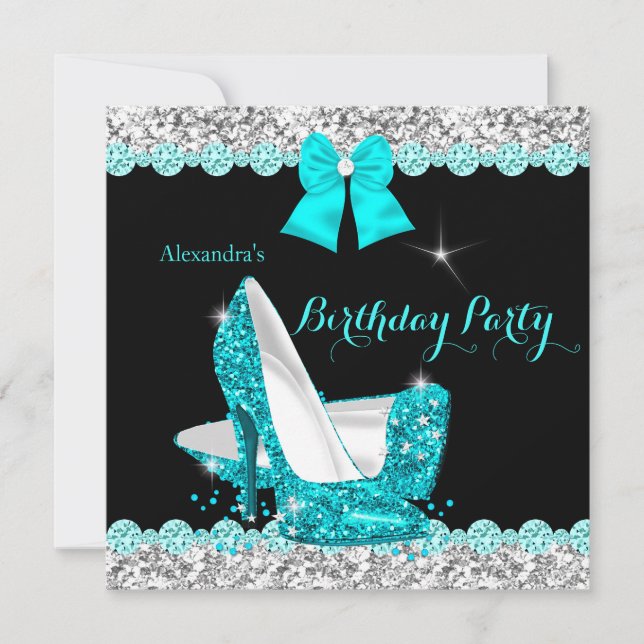 Invitación Tacones altos azul turquesa con brillo Fiesta de c (Anverso)